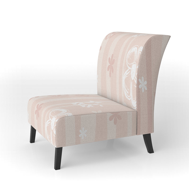 White And Peach Striped Pattern - Upholstered Patterned Accent Slipper Chair