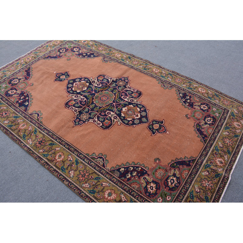 Tapis 4,9 x 7,9 pi, tapis décoratif, tapis rétro, tapis turcs, tapis Boho verts