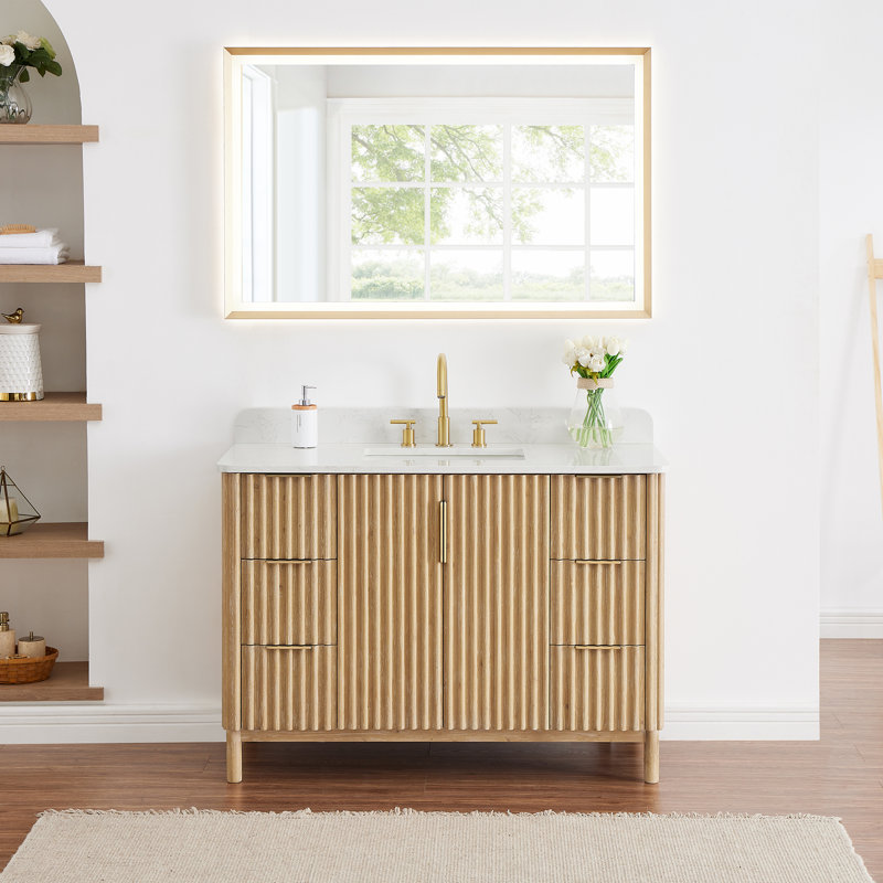 Siena 48" Single Bathroom Vanity with Grain White Engineered Stone Countertop with Mirror
