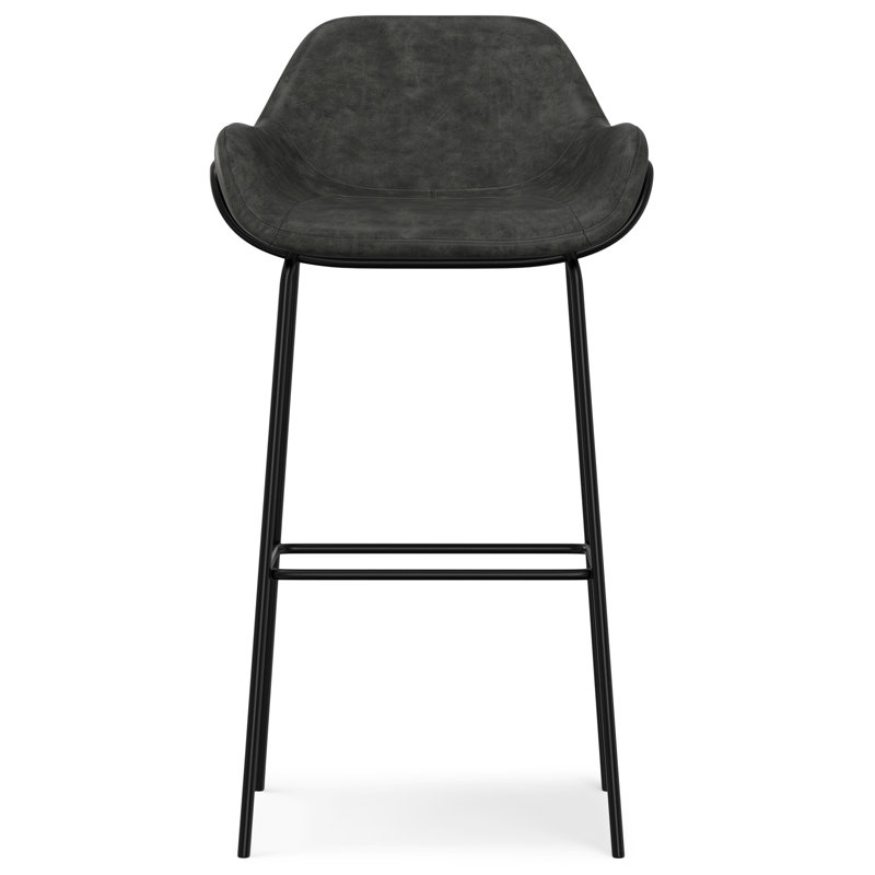 Mira Distressed Slate Grey Faux Leather Bar Stool with Metal Frame