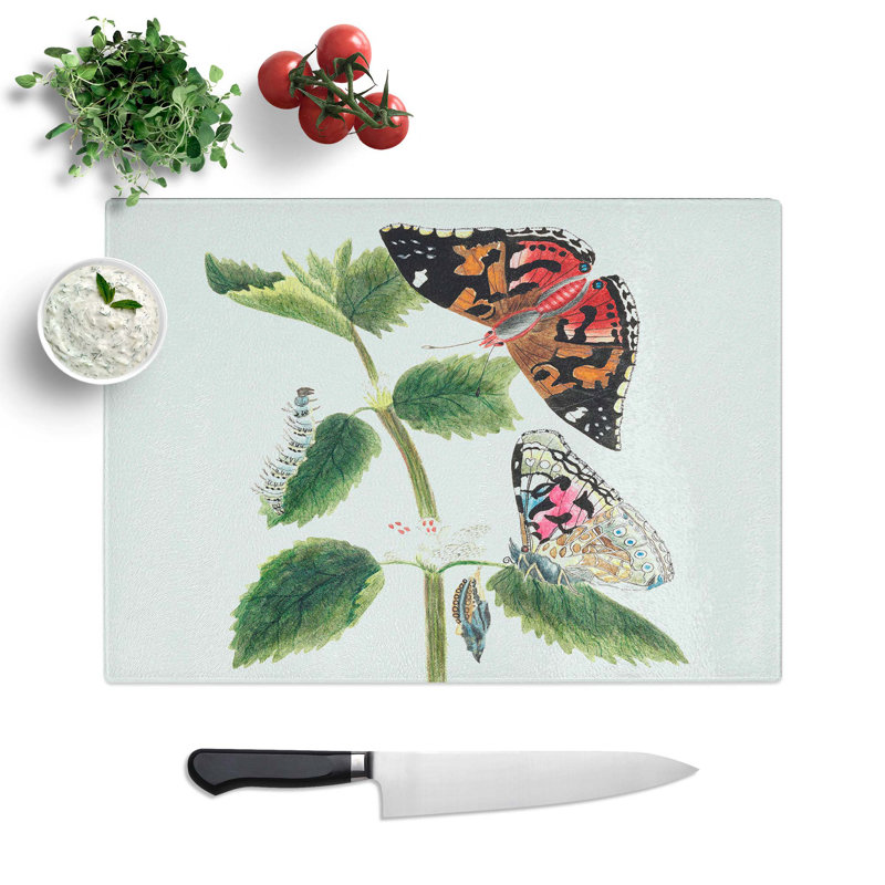 Tempered Glass Caterpillars and Butterflies Chopping Board, 39 cm W x 28.5 cm L