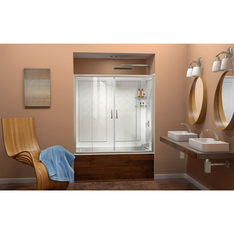 Visions 28" W x 60" H Semi-Frameless Rectangle Sliding Tub Enclosure, Brushed Nickel