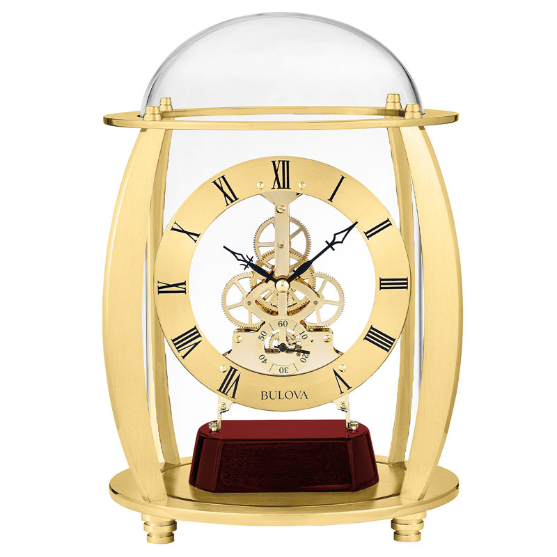 Victoria Roman Numeral Mahogany Solid Wood Quartz Movement / Crystal Tabletop Clock in Beige/White