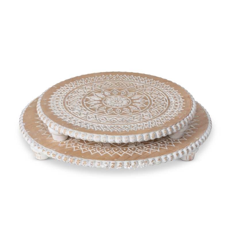 Park Hill Collection La Boheme Porcelain Resin and Solid Wood Stainless Steel Platter Serving Dish