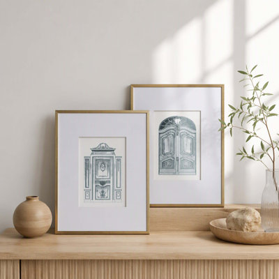 Deux pièces murales architecturales à effet de crayon, décoration murale élégante, 24 po x 32 po