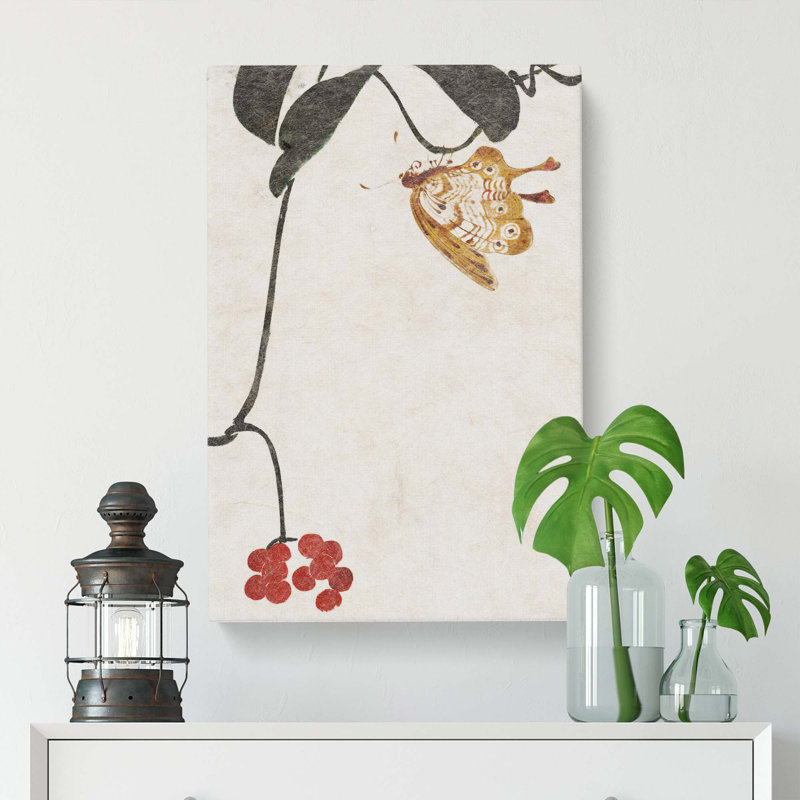 Berry Plant And Butterfly by Shibata Zeshin - Wrapped Canvas, 50cm H x 35cm W x 3cm D