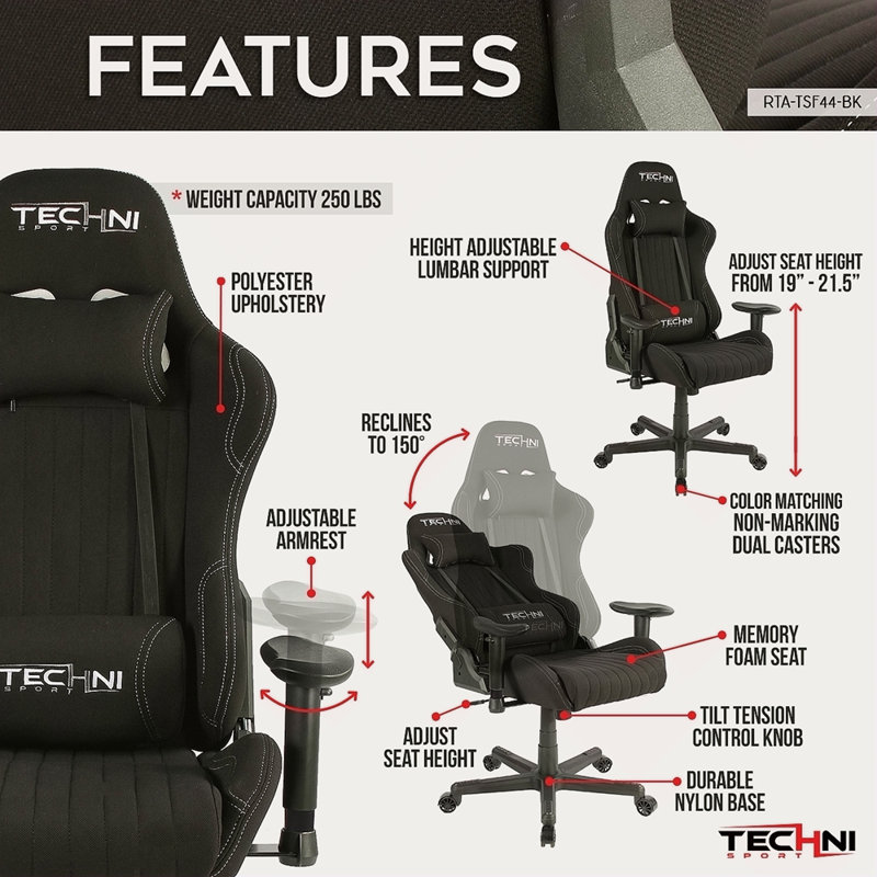 Fauteuil de jeu ergonomique Techni Sport TS-F44