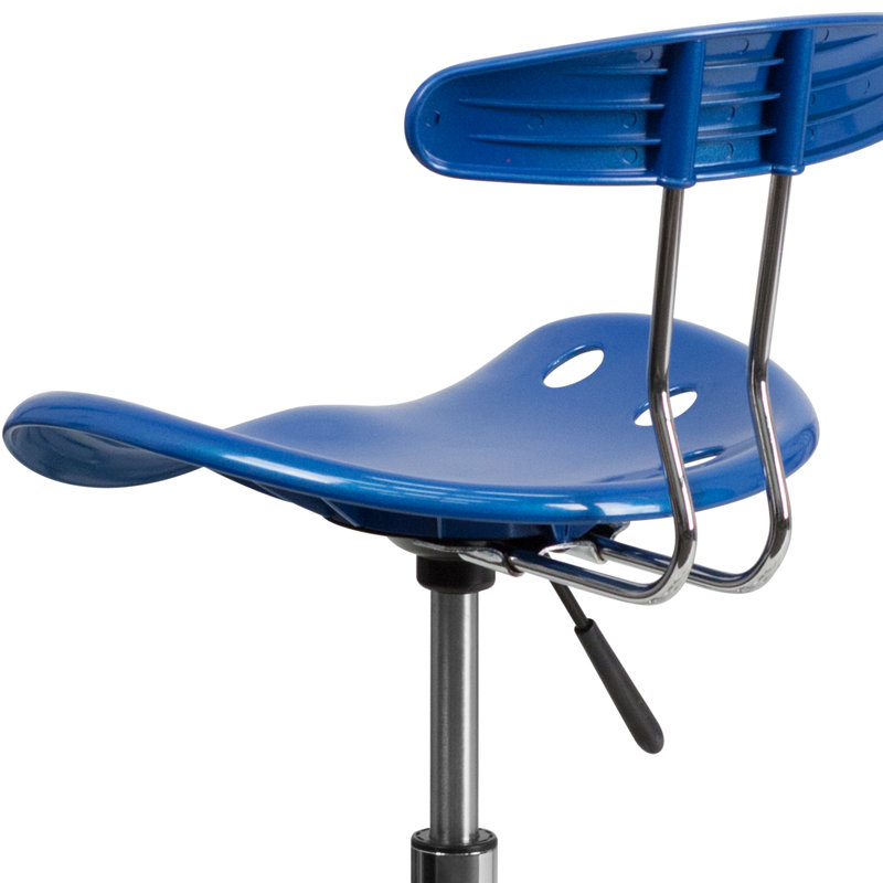 Vibrant Chrome Drafting Stool with Tractor Seat, Bright Blue