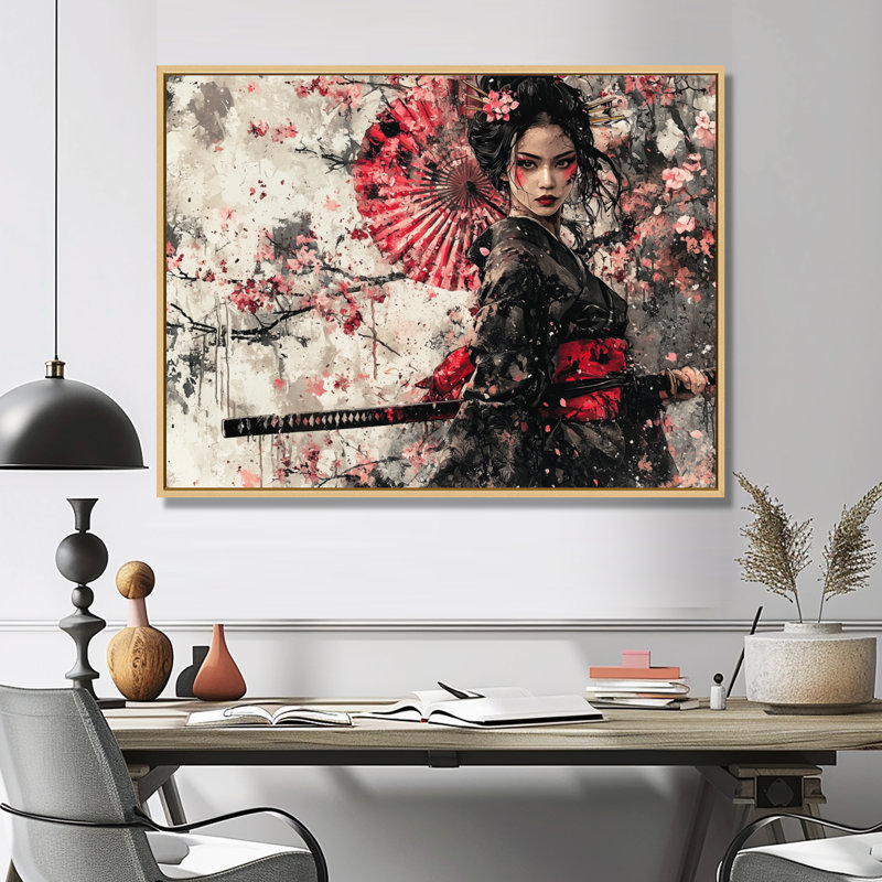 «Samurai au Japon», femme, fleur, H 30 po x l 40 po, Toile tendue, Ne s’applique pas