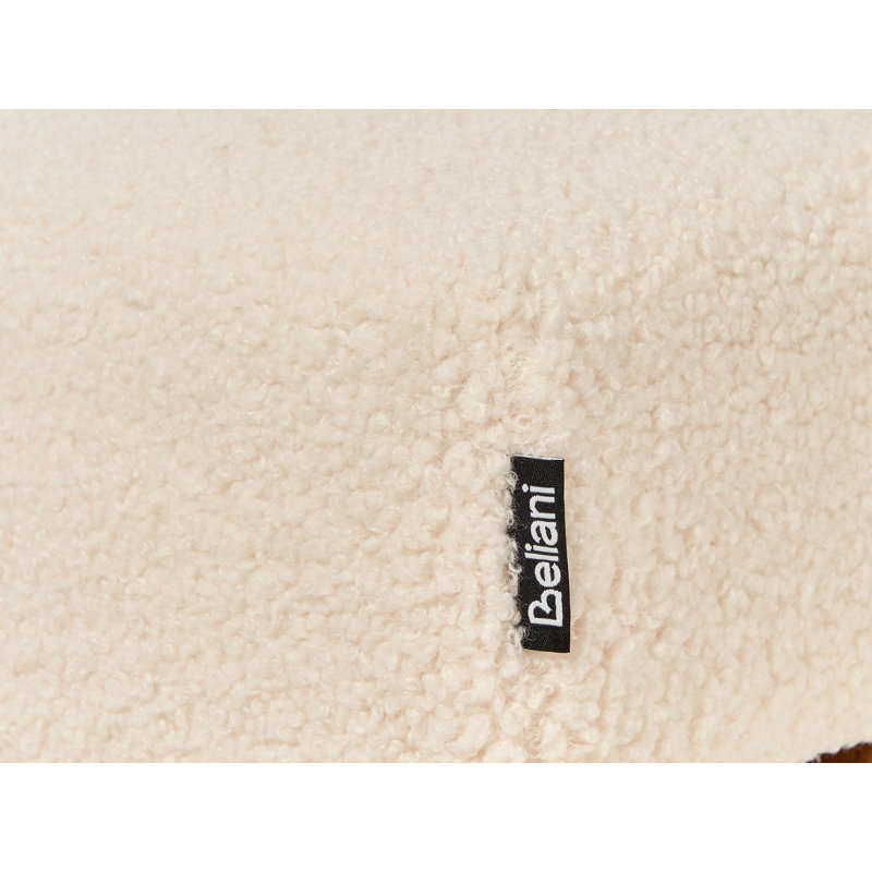 Bench Drumheller Boucle, White, Dark Brown Wood