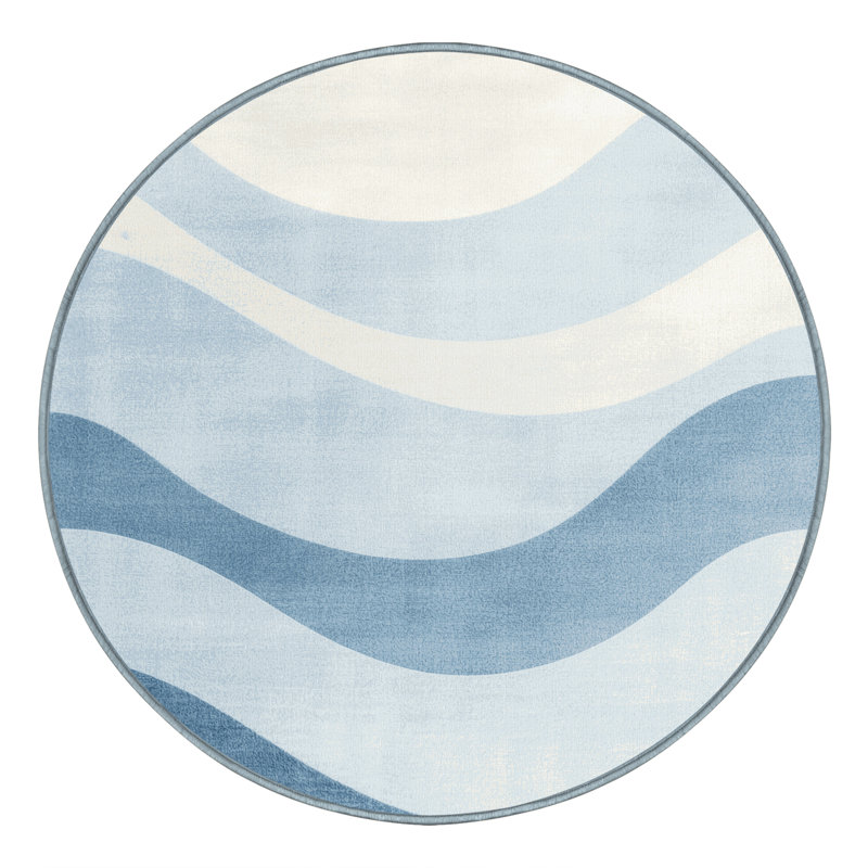 Tapis bleu moelleux moelleux Adlai, Rond 8 pi
