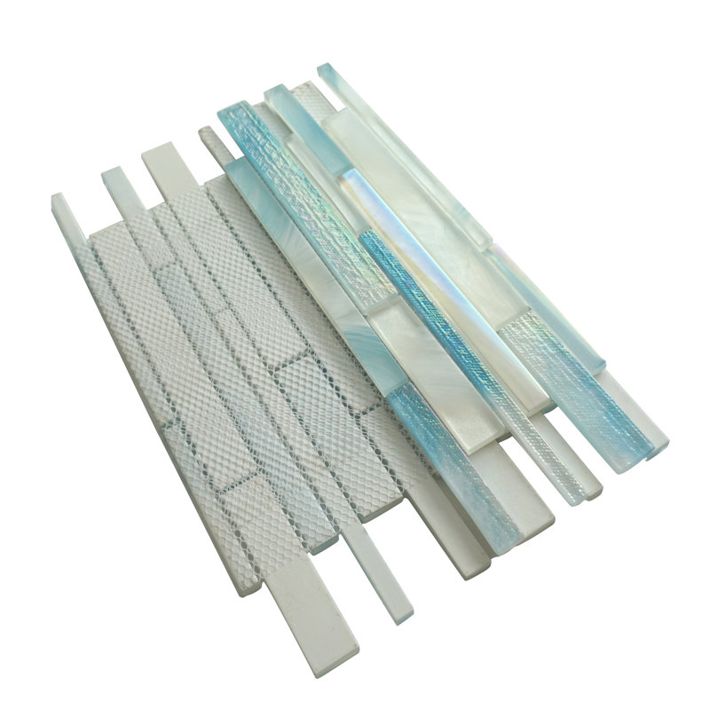Aurora Interlocking Glossy Glass Linear Mosaic Tile, Blue