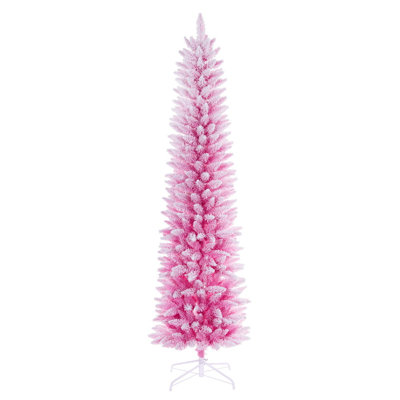 Flocked Pink Pencil Fir Artificial UnLit Christmas Tree with 668 Realistic Flocked Pink PVC Tips and Folding Metal Tree Stand