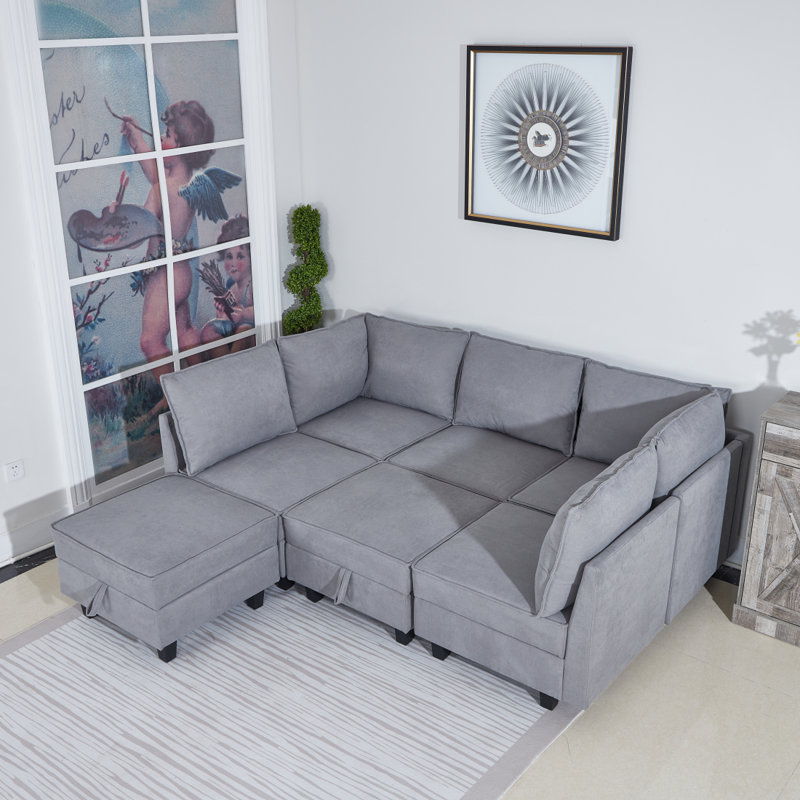 Canapé modulaire 7 places en tissu tissé 7 places avec rangement Modern