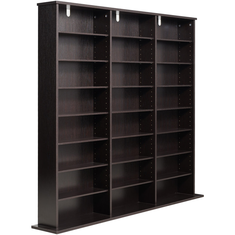 Media Storage Cabinet, 8-Tier DVD Shelf Organizer, 55.91 x 8.66 x 51.18 in Multimedia Storage Organizer for CDs, DVDs, Books & Games, CD Shelf for Living Room, Home Office, Recording Room, Brown