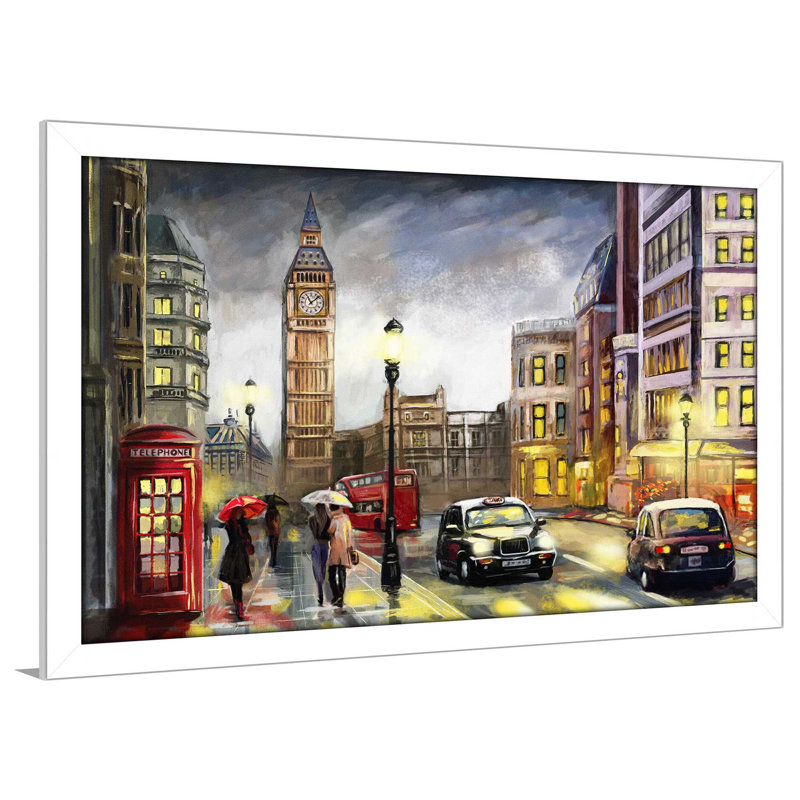«London Streets», reproduction encadrée, H 33,5 po x l 49,5 po x P 1 po, Cadre blanc