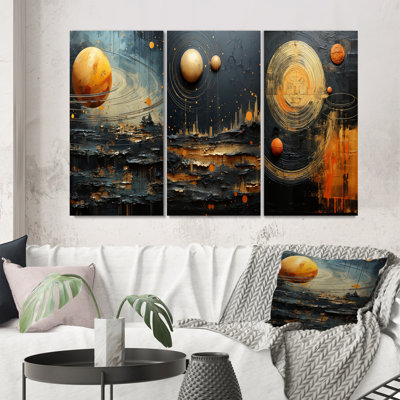 «Yellow Black Neptune Saturns Sonata», 3 pièces sur toile