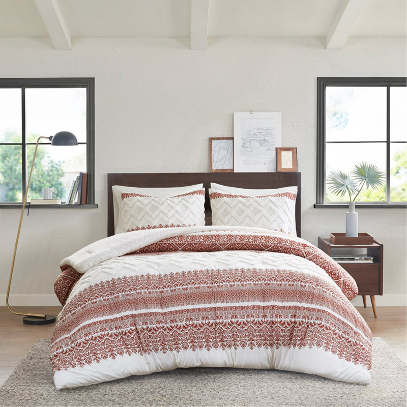 Ensemble d'édredon double / grand en coton avec capitonnage en chenille et imprimé botanique pour lits