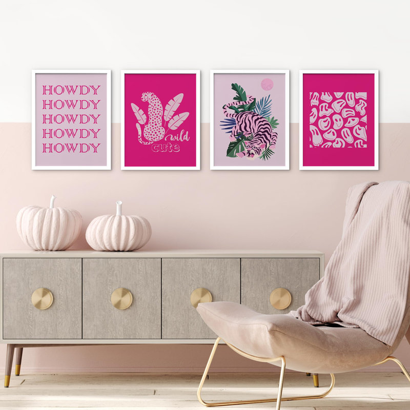 Howdy Pink Tiger Collages Shapes, Blanc, H 16 po x l 12 po