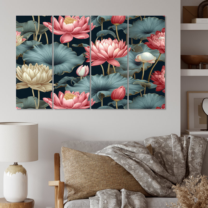 Multicolore Lotus Reflections II - ensemble de reproduction d'art floral en métal