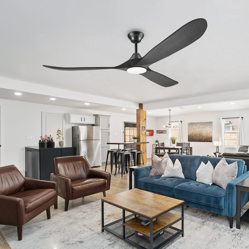 3-Blade Indoor Smart Ceiling Fan with Light and Remote/APP Control,3 LED Colors,6 Speed Quite DC Motor,Timer, Black, 60" Wide