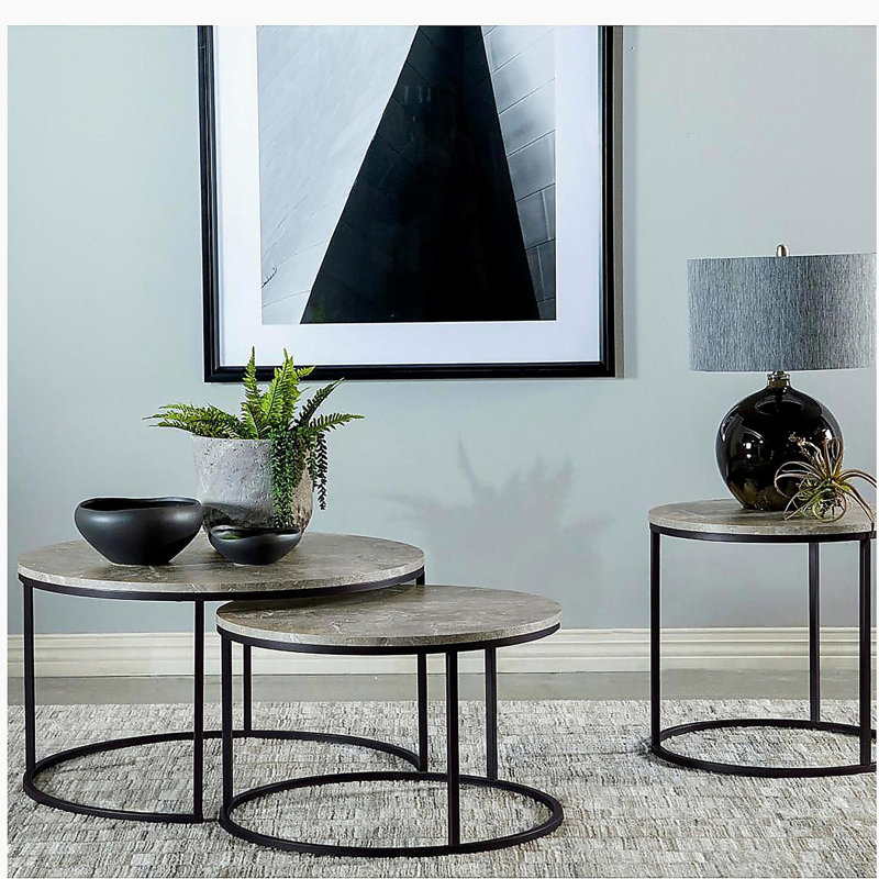 Table de bout grise et gris acier