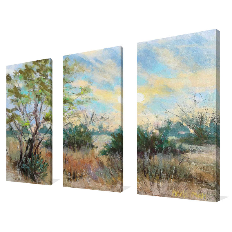 Lever de soleil du Texas - ensemble de 3 peintures sur toile tendue, H 32 po x l 48 po x P 0,75 po