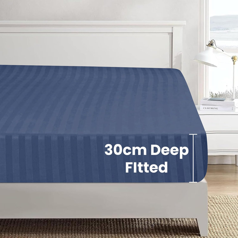 Microfiber Striped Duvet Cover Set with Pillowcases Included, Double Duvet Cover 2 Pillowcases, Navy