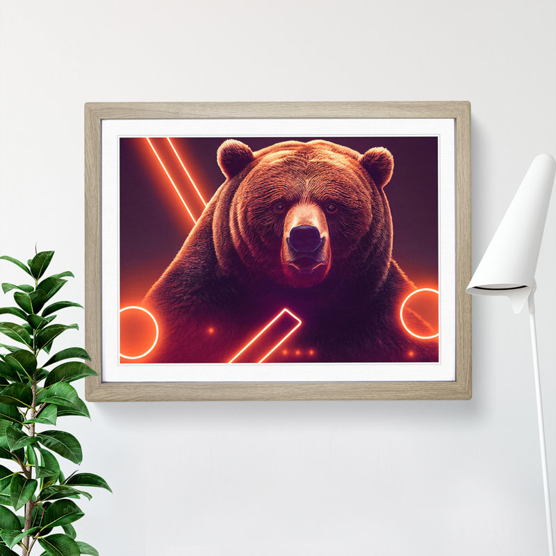 Futuristic Bear - Single Picture Frame Print, 25cm H x 34cm W x 2cm D, Oak Framed