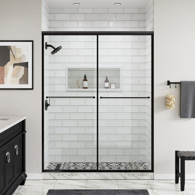 56 - 60" W x 76" H Double Sliding Semi-Frameless Shower Door with Clear Glass