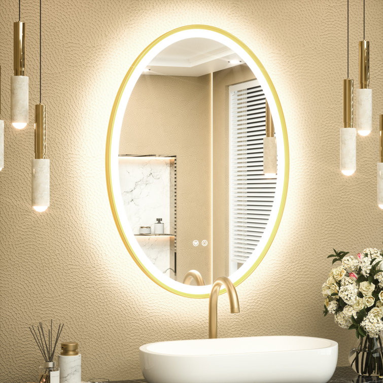 Oval Framed Dimmable Anti-Fog With 3 Color Adjustment Bathroom LED Mirror Front&Backlit Vanity Mirror