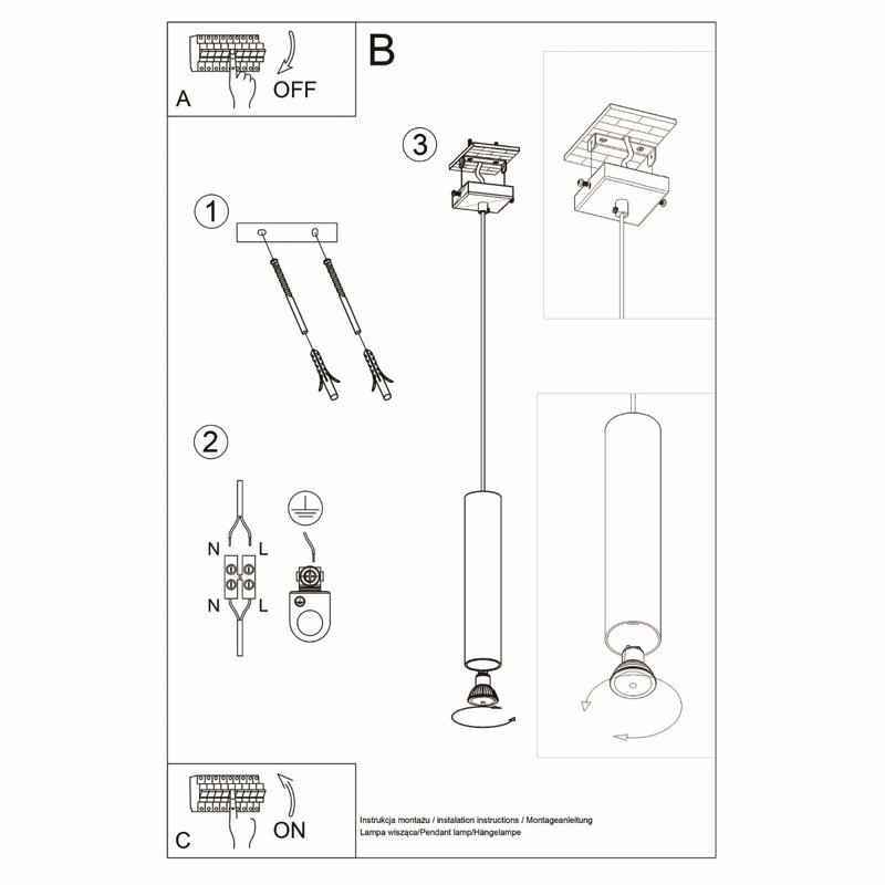 Jacky 1 - Light Black Cylinder Pendant, White, 85cm x 8cm