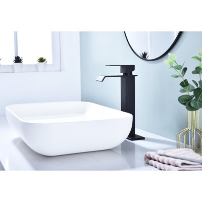 Waterfall Spout Bathroom Faucet With Pop-Up Drain In Matte Black, Stainless Steel For A Remodel Sink Drain, Black Finish Graceful