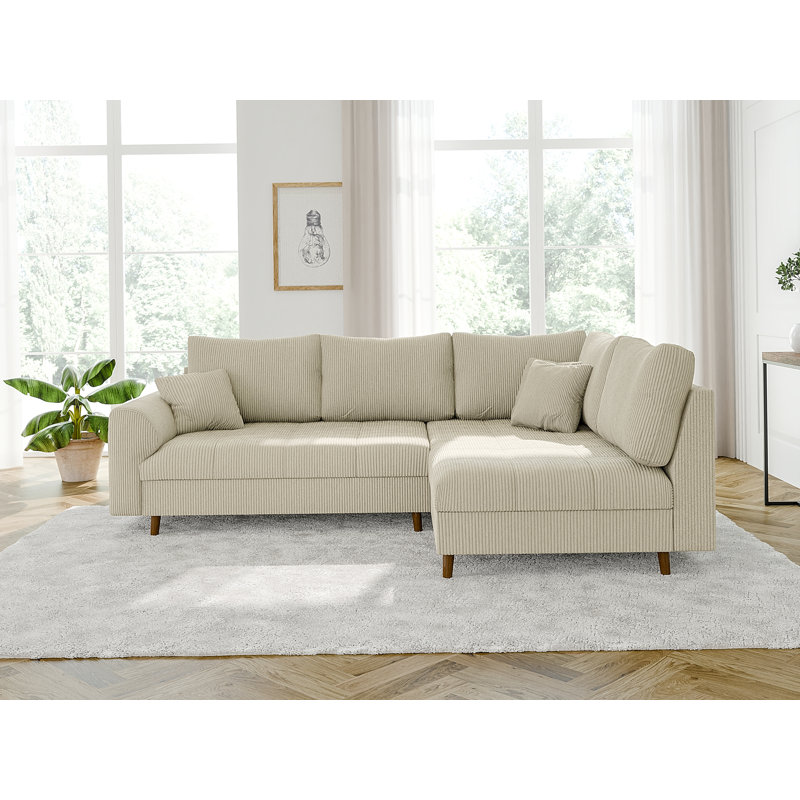 Luna 4 Seater Corduroy Corner Sofa , Right -sided, Beige