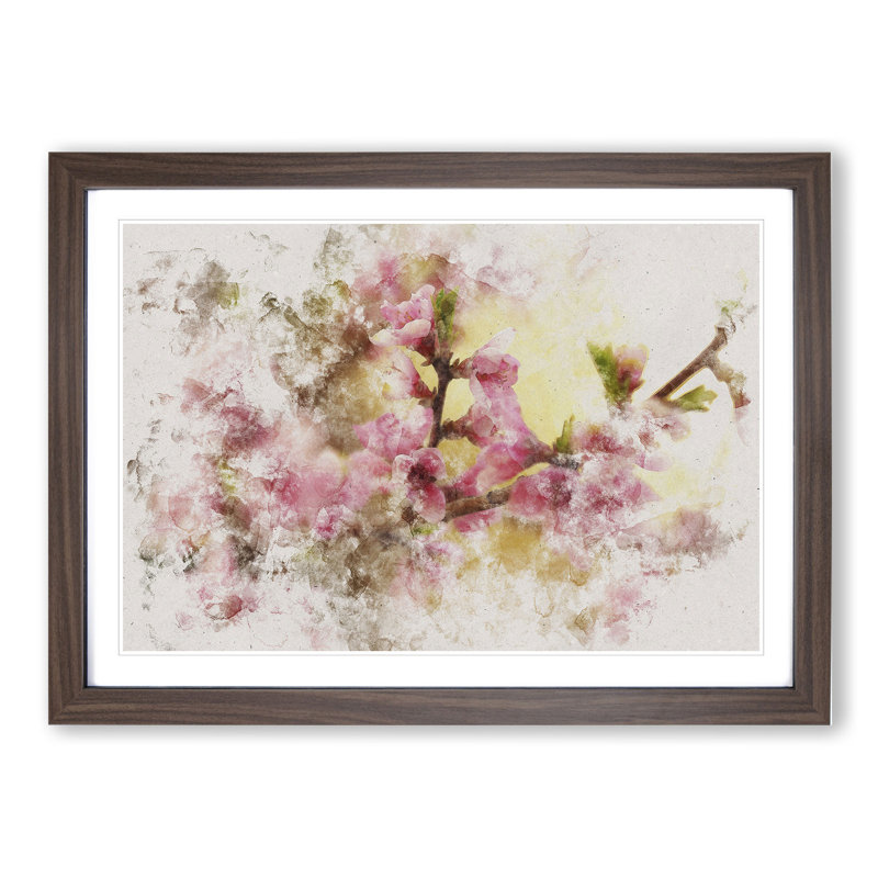 Cherry Blossom Flowers - Picture Frame Painting, Walnut Framed, 65cm H x 90cm W x 2cm D