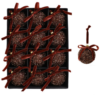 12 Pcs 3 Inch Christmas decorative balls, shiny Christmas hanging ornaments with velvet bows, for Christmas trees, wreaths, holiday party decorations, and gifts