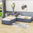 Twin Size 2 Drawers Upholstered L-shaped Platform Beds with Trundle