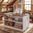 55.12" Sewing Table with Storage Shelves, Rustic Farmhouse Craft Table with Knee Space, Heavy-Duty Hobby Workstation for Home Studio