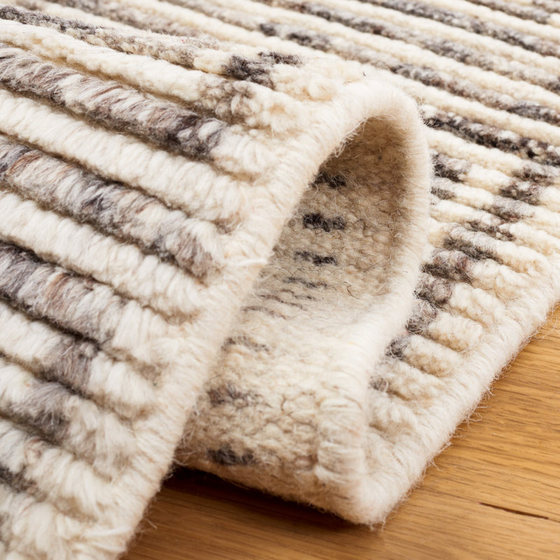 Tapis ivoire / gris en laine / coton noué à la main Adan, Rectangle 4 pi x 6 pi