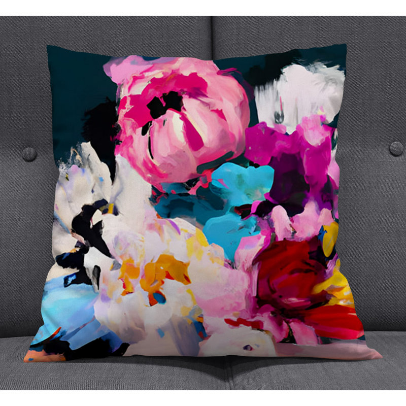 Throw Pillow With Insert, Multi Floral/Abstract 4, 16"H x 16"W