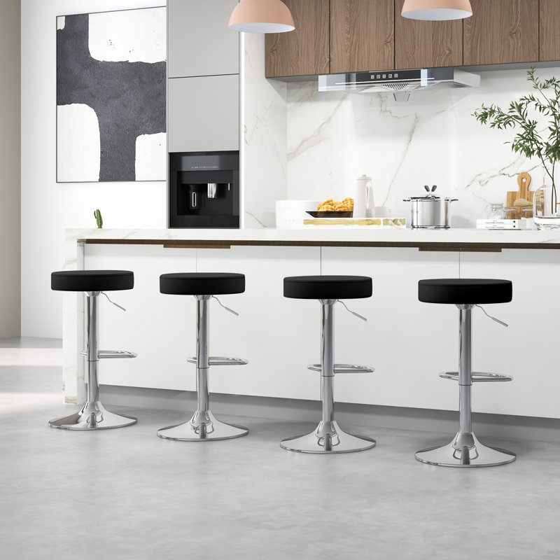 Miek Swivel Upholstered Adjustable Height Bar Stool, Black
