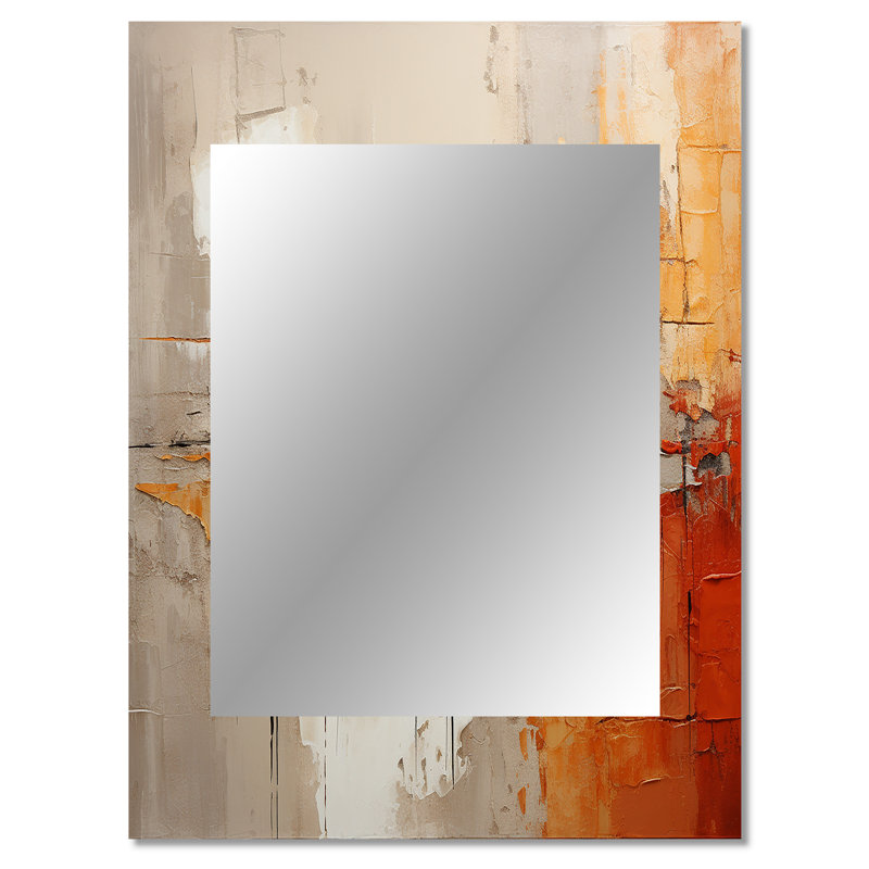 Orange Impressions I - miroir mural décoratif à collage abstrait, miroir jaune, impression sur métal, 40 po x 30 po