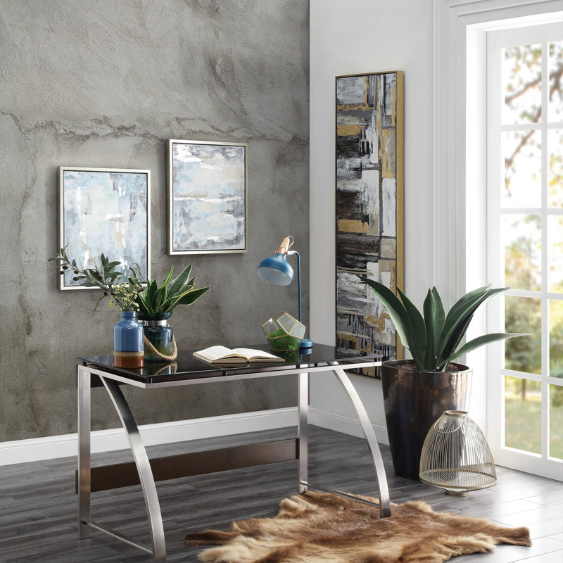 Bureau moderne avec plateau en verre et cadre en acier inoxydable 1pc