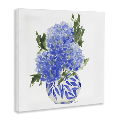 «Blue Hydrangeas in Leaf Vase», art mural par Lucille Price