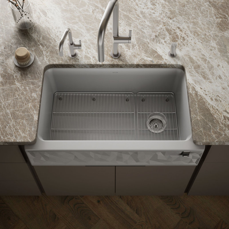 Cairn® Undermount Single-Bowl Farmhouse Kitchen Sink with Faceted Design, Gray