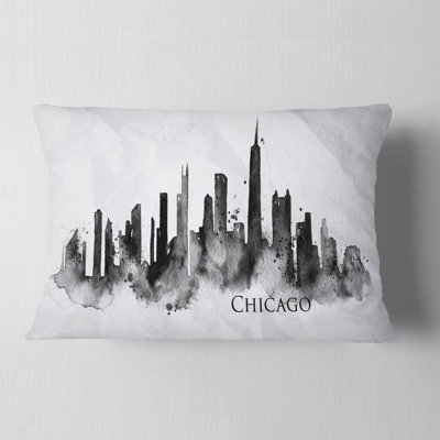 Coussin de silhouette cityscape painting chicago