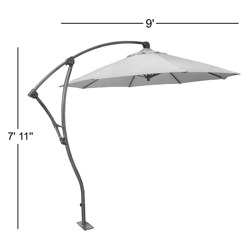 Parasol en porte-à-faux 9 po avec base de spa, manivelle, cadre bronze, rotation sur 360 °, Tissu performance bleu royal