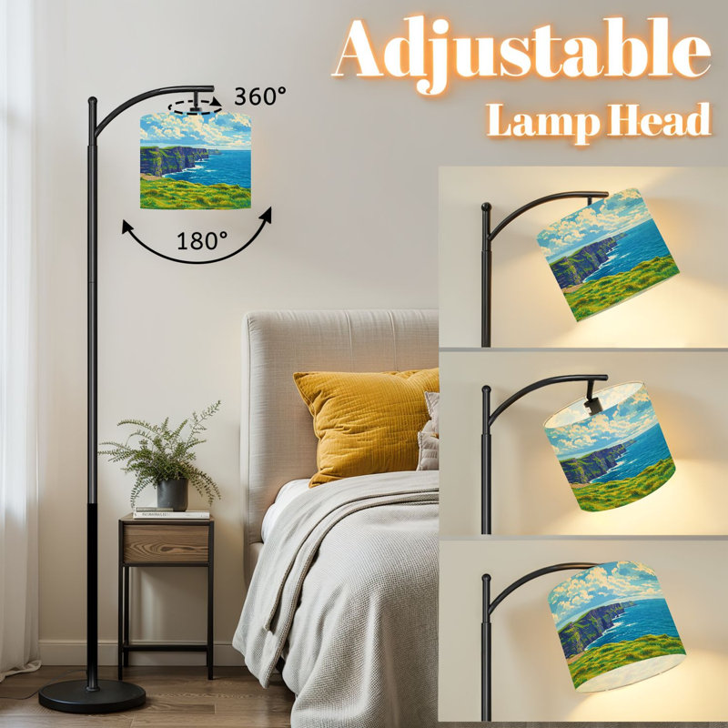 Lampe sur pied à arc avec abat-jour ajustable Magnifique Falaises Irlande lampe sur pied hiver 3 températures de couleur à intensité variable pour poteau avec interrupteur au pied pour la chambre à coucher