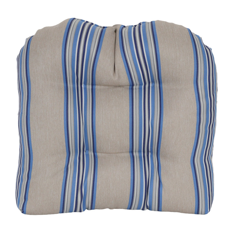 19-Inch Rounded Back Woven Olefin Outdoor Chair Cushion, Beige;Blue;Multi-Colored Striped