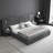 Queen Size Dark Grey Upholstered Platform Bed with Pleated Headboard, Integrated Bedside Table & Adjustable Lamps - No Box Spring Needed-219579272-219578998